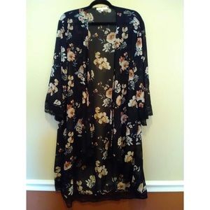 Black and Floral 3X Kimono duster